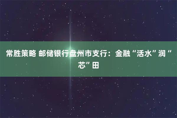 常胜策略 邮储银行盘州市支行：金融“活水”润“芯”田